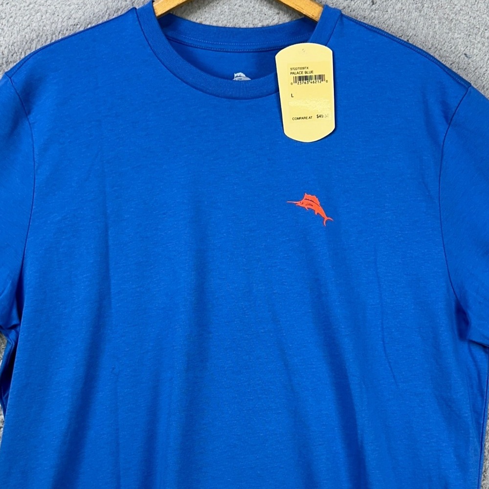 Tommy Bahama Rumbuddy Up There Likes Me T-Shirt Mens Large Blue Crewneck Tee NEW